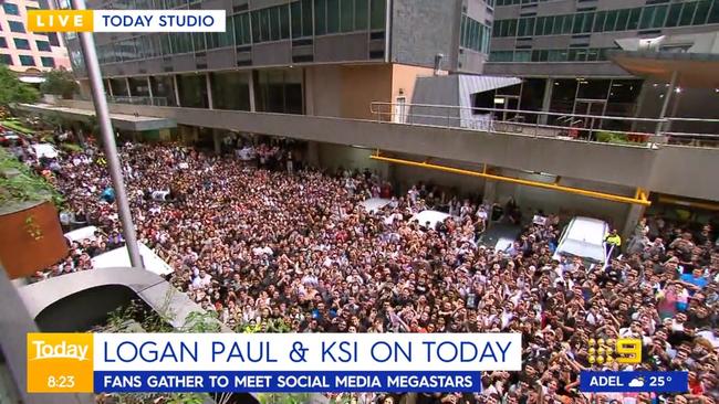 The crowd to see Jake Paul's brother Logan during an Australia promotional trip in 2023 (Picture: Today Show / Nine)